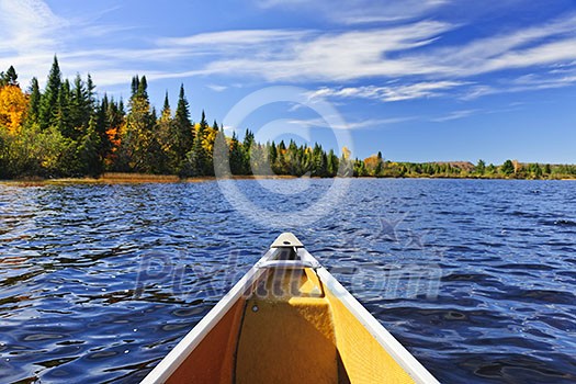 Bow of canoe on Lake of Two Rivers, Ontario, Canada Bow of canoe on Lake of Two Rivers, Ontario, Canada