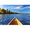 Bow of canoe on Lake of Two Rivers, Ontario, Canada