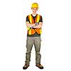 Smiling male construction worker in safety vest and hard hat