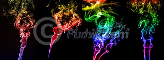 Collage of abstract colorful smoke on black background, smoke background, colorful ink background, beautiful smoke, movement of smoke Collage of abstract colorful smoke on black background, smoke background, colorful ink background, beautiful smoke, movement of smoke
