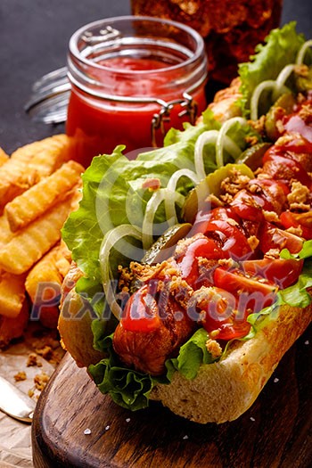 Homemade Hot Dogs with Onions, Cherry and Pickles Homemade Hot Dogs with Onions, Cherry and Pickles