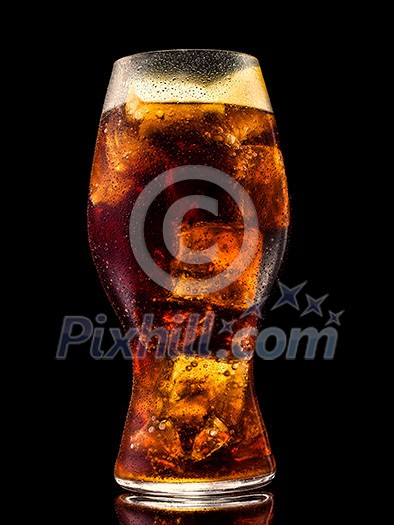 Glass of soda water with ice cubes over black background. Glass of soda water with ice cubes over black background.