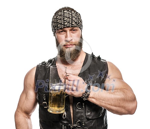 Beard man drinking beer from a beer mug Beard man drinking beer from a beer mug