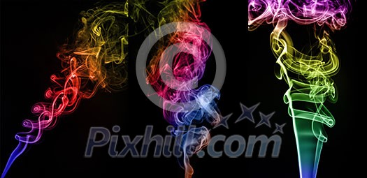 Collage of abstract colorful smoke on black background, smoke background, colorful ink background, beautiful smoke, Movement of smoke Collage of abstract colorful smoke on black background, smoke background, colorful ink background, beautiful smoke, Movement of smoke