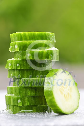 Stack of fresh organic green cucumber slices Stack of fresh organic green cucumber slices