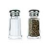 Glass salt and pepper shakers isolated on white background