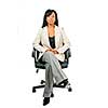 Black woman business manager sitting in leather office chair