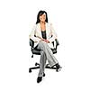 Young smiling black woman business manager sitting in leather office chair