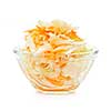 Coleslaw in glass bowl on white background