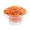 Bowl of red lentils isolated on white background