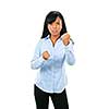 Fighting black woman showing fists isolated on white background