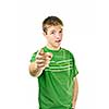 Serious young man pointing finger at camera isolated on white background