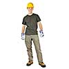 Young construction worker with hard hat full body standing isolated on white background