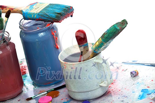 Colored splashes in abstract shape, isolated on white background Colored splashes in abstract shape, isolated on white background