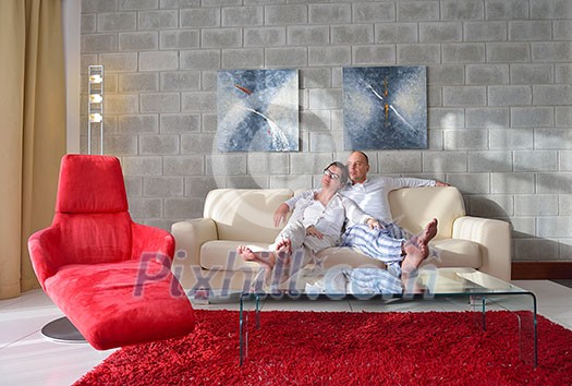 happy young couple relax at modern home living room indoor happy young couple relax at modern home living room indoor