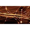 Golden virtual technology background with lines and grids