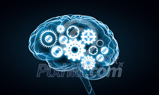 Concept of human intelligence with human brain on white digital background