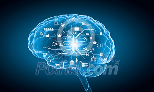 Concept of human intelligence with human brain on white digital background