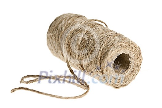 Spool of brown rough twine isolated on white background Spool of brown rough twine isolated on white background