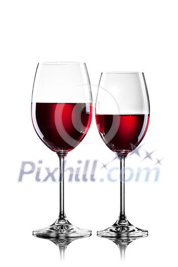 Red wine in glasses isolated on white