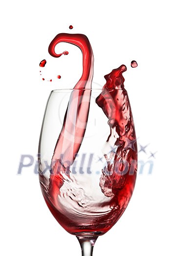 Splash of wine in glass isolated on white