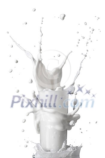 milk splash in glass isolated on white background milk splash in glass isolated on white background