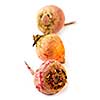 Close up of three whole red and golden beets isolated on white