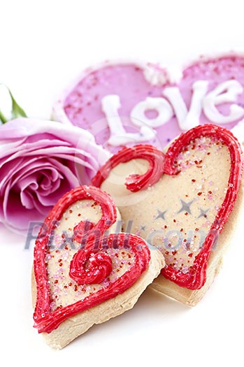Homemade baked shortbread Valentine cookies with rose Homemade baked shortbread Valentine cookies with rose