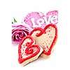 Homemade baked shortbread Valentine cookies with rose