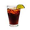 Glass of cola with ice and lime isolated on white background