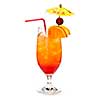 Tropical cocktail in glass isolated on white background with umbrella