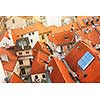 Prague houses roofs, Czech Republic. Aerial view from above on Old Town Square,