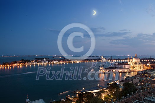 Aerial view of Venice city at evening