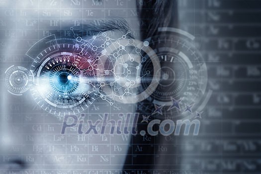 Close up of woman eye in process of scanning Close up of woman eye in process of scanning