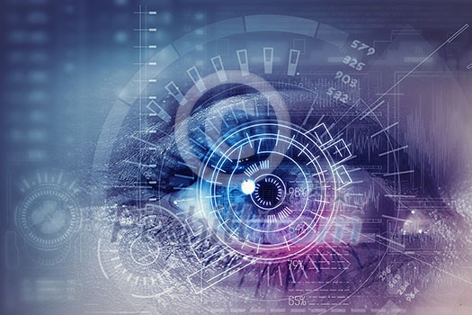 Close up of woman eye in process of scanning Close up of woman eye in process of scanning