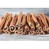 Cinnamon sticks isolated on white wooden background