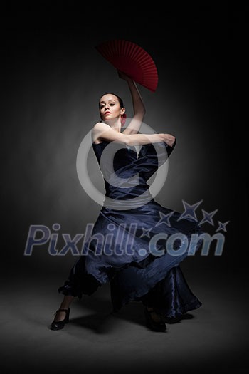 young woman dancing flamenco on black young woman dancing flamenco on black