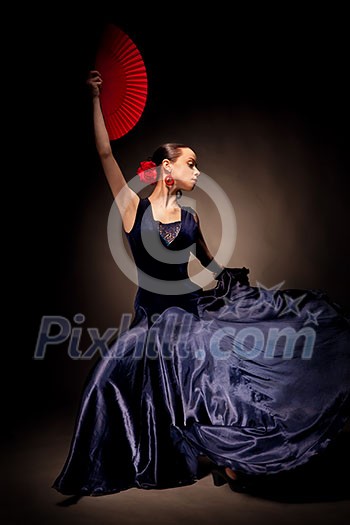 young woman dancing flamenco on black young woman dancing flamenco on black