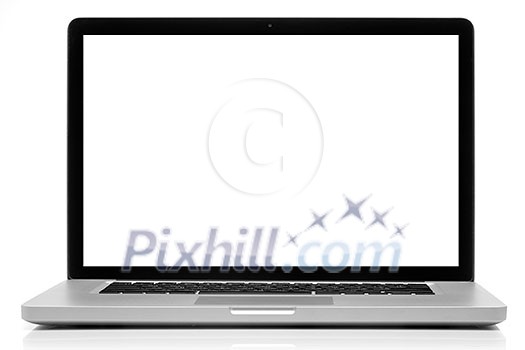 Laptop with blank screen isolated on white