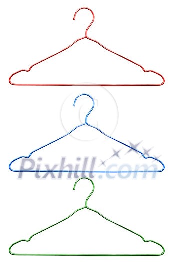 Color metal hangers isolated on white Color metal hangers isolated on white