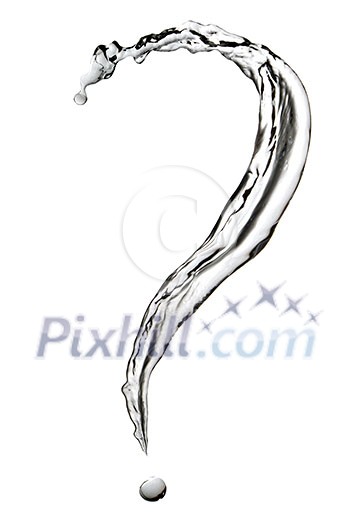 water splash in shape of question sign isolated on white water splash in shape of question sign isolated on white