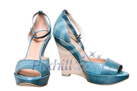 blue leather female shoes isolated on white