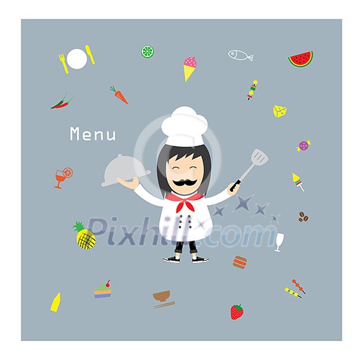 Chef holding a tray of food vector cartoon Chef holding a tray of food vector cartoon