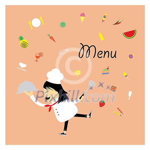 Chef holding a tray of food vector cartoon  