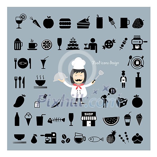 Chef holding a tray of food vector cartoon 