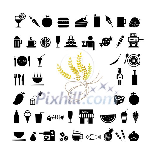 vector wheat and any food icon set 