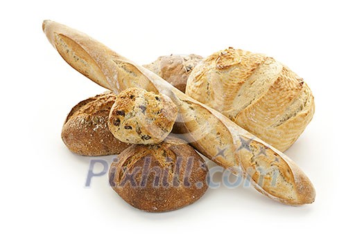 Assorted kinds of bread on white background Assorted kinds of bread on white background