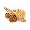 Assorted kinds of bread on white background
