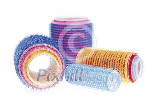 Colorful hair rollers isolated on white background Colorful hair rollers isolated on white background