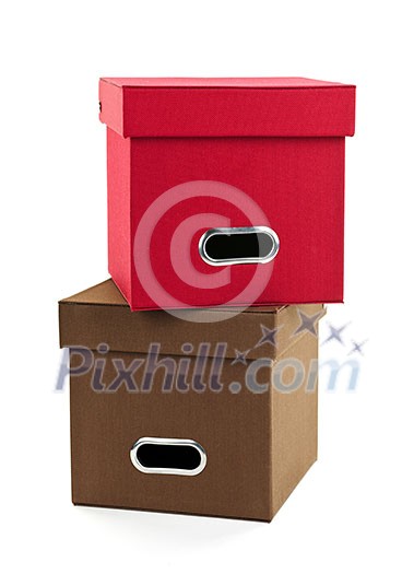Media storage boxes stacked isolated on white background Media storage boxes stacked isolated on white background